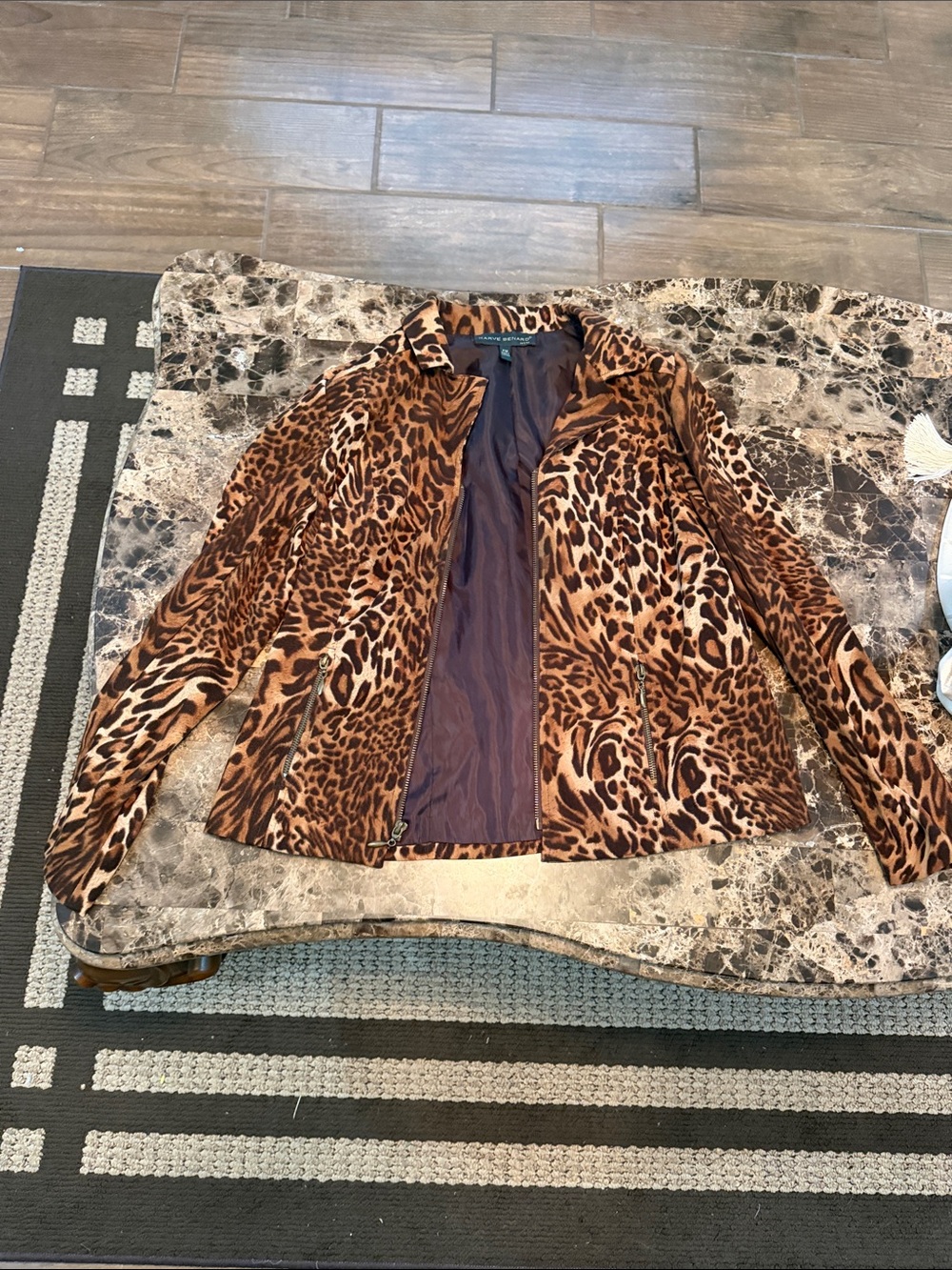 Harve Benard Leopard Print Leather Jacket - Brown & Black